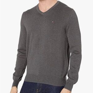 Tommy Hilfiger mens dark gray classic v neck preppy 100% cotton Sweater-XL